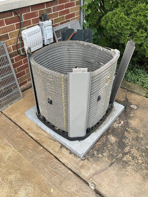 Completed comprehensive BFMA tune-up service on a 7-year-old residential air conditioning system. Performed standard maintenance protocol including inspection of the outdoor condenser unit, which showed normal weathering and exterior dirt accumulation consistent with age and outdoor exposure. All system components were evaluated, electrical connections verified, and unit confirmed operational for continued reliable cooling performance.