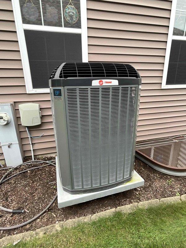 Completed comprehensive BFMA tune-up service on 4-year-old Trane air conditioning system. Performed full system inspection of outdoor condenser unit, verified proper operation of all components, checked refrigerant lines and electrical connections, and inspected air handler with filter assessment. All equipment found operating within normal parameters with no deficiencies noted; system is ready for cooling season.