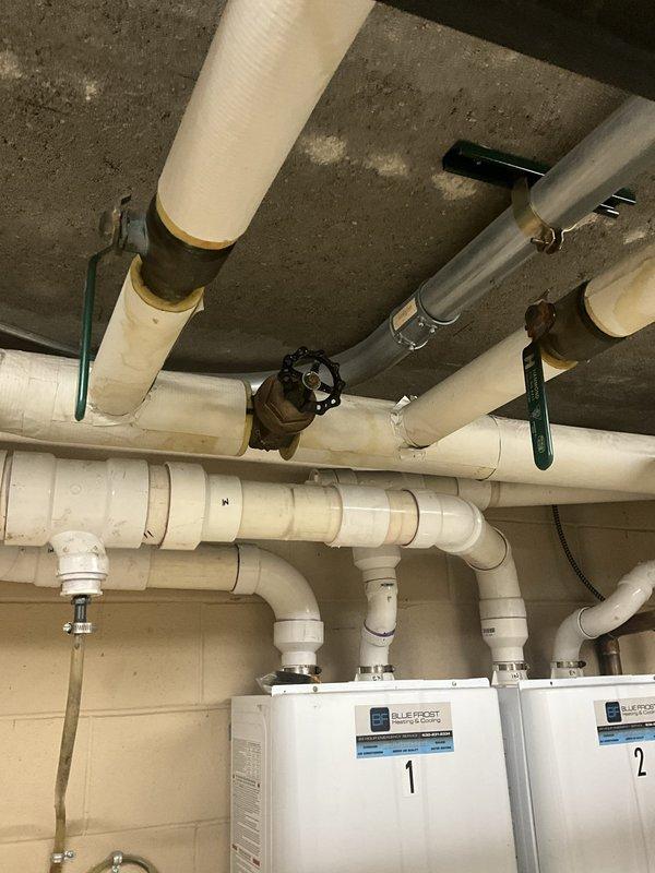 Conducted comprehensive water quality assessment and equipment evaluation across three commercial locations with non-operational water softening systems. Performed water testing to determine hardness levels and treatment requirements at each site. Inspected existing water softener units, including salt storage containers and distribution piping systems connected to dual water heater installations. Documented current condition of equipment showing signs of extended disuse, including assessment of brine tanks, control valves, and plumbing connections. Evaluated overhead PVC distribution networks and brass isolation valves serving the water treatment systems. Provided technical recommendations for each location regarding whether existing softeners should be repaired, replaced, or removed based on water test results and equipment condition findings.