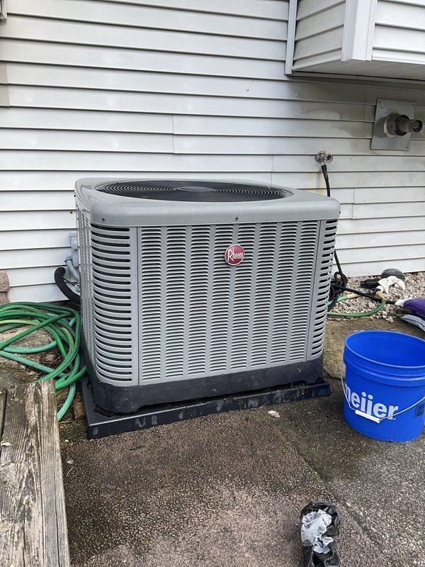 Completed comprehensive BFMA tune-up on 8-year-old Rheem residential air conditioning system. Performed full system inspection including condenser unit evaluation, cleaned condenser coils, verified refrigerant lines and connections, checked electrical components, and tested system operation. Unit is functioning properly with all components operating within normal parameters, and preventative maintenance has been completed to ensure optimal cooling performance for the upcoming season.