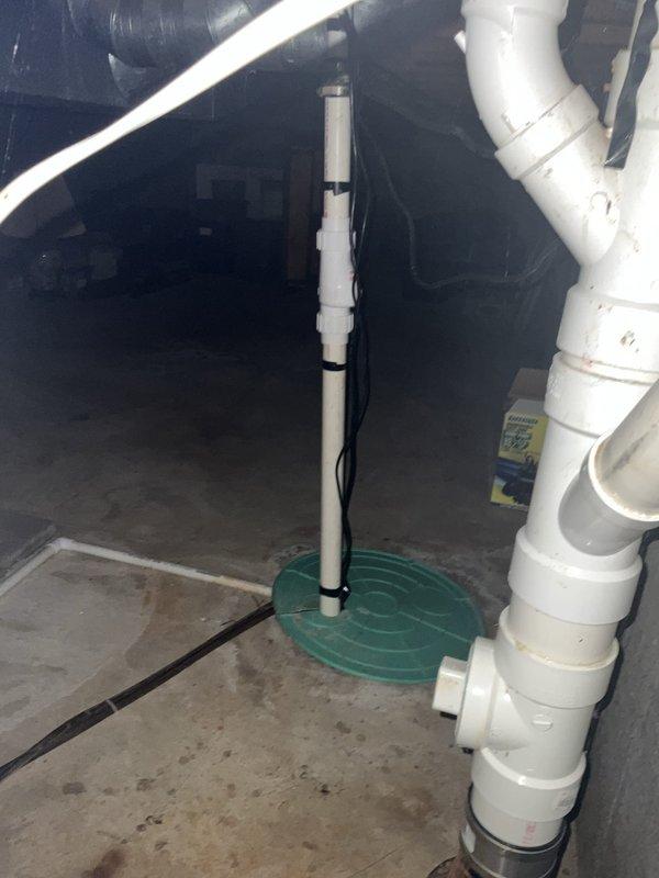 Completed complimentary sump pump inspection following recent installation work. Visual assessment confirmed proper operation of sump pump system, verified discharge piping configuration and connections, and checked basin condition and float switch functionality. All components found to be operating within normal parameters with no immediate service needs identified.