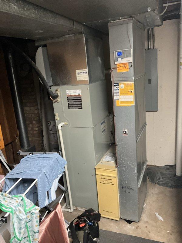 Completed comprehensive furnace tune-up and system evaluation on 2009 residential heating unit. Performed full inspection of 16-year-old furnace including burner assembly, heat exchanger, blower motor, and all safety controls. Cleaned and tested ignition system, verified proper gas pressure and combustion efficiency. Inspected and assessed AprilAire indoor air quality system, which has not been serviced since 2018. Identified maintenance needs for IAQ system and provided recommendations for replacement parts to restore optimal performance. Changed furnace filter, lubricated moving components, and tested thermostat operation. Verified proper airflow throughout system and confirmed all safety mechanisms functioning correctly. System operating within manufacturer specifications with no immediate safety concerns identified. Provided detailed assessment of equipment condition given age of installation and outlined preventive maintenance recommendations to extend system lifespan.
