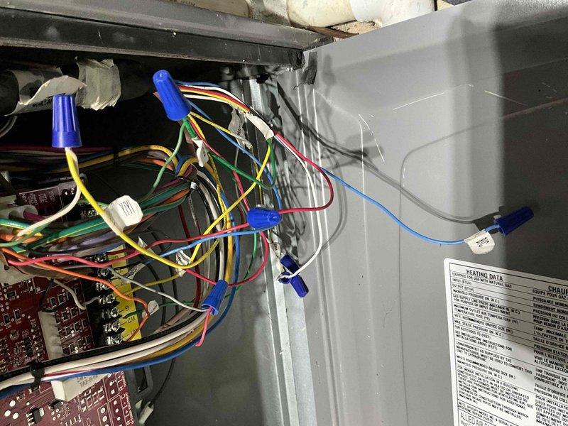Replaced defective mitigation board in HVAC heating unit under manufacturer's warranty coverage. Disconnected and removed failed control board, installed new replacement unit, reconnected all electrical wiring including control circuits and power connections, and verified proper system operation. Part was pre-staged at headquarters prior to service call.