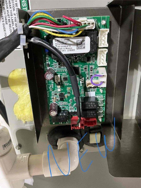 Replaced defective mitigation board in HVAC heating unit under manufacturer's warranty coverage. Disconnected and removed failed control board, installed new replacement unit, reconnected all electrical wiring including control circuits and power connections, and verified proper system operation. Part was pre-staged at headquarters prior to service call.