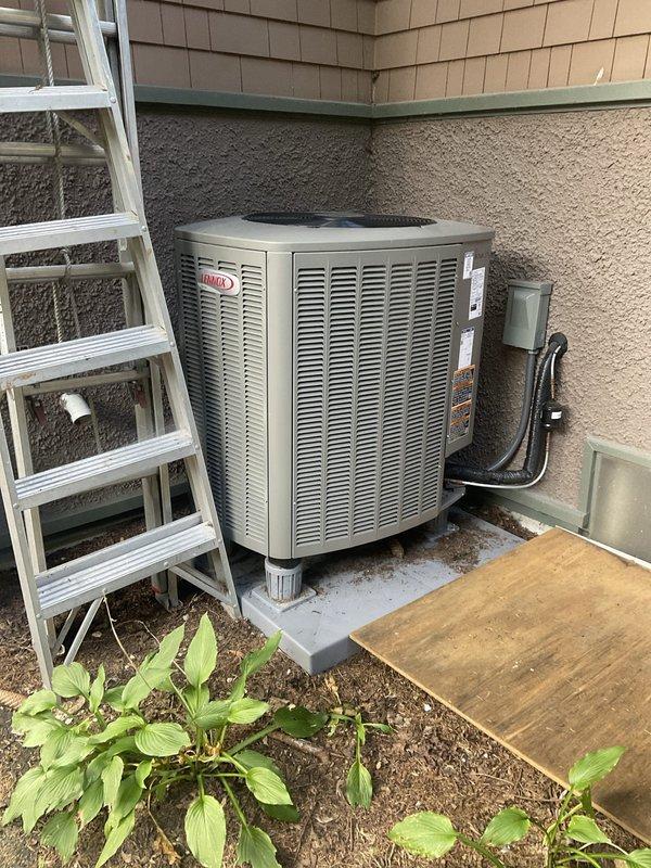 Responded to no cooling complaint on first floor 11-month-old Lennox split system. Upon arrival, inspected outdoor condenser unit and indoor air handler. Performed system diagnostics and visual inspection of both components. Unit found to be operating but not maintaining temperature setpoint on first floor zone. Verified upstairs system functioning normally. Measured and documented system specifications. Further troubleshooting required to identify root cause of inadequate cooling capacity on affected zone.