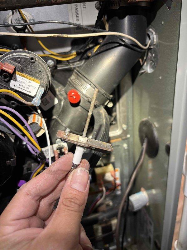 Completed comprehensive furnace tune-up on 4+ year old unit including full system inspection, combustion analysis using carbon monoxide testing equipment, and flame sensor maintenance. Verified all safety controls, electrical connections, and proper airflow throughout the system. All components tested within normal operating parameters with no issues identified.