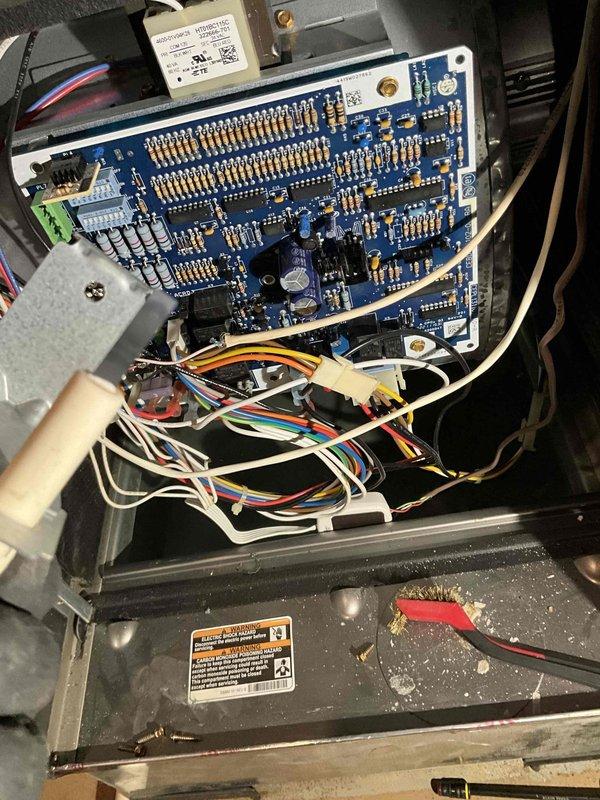 Completed comprehensive BFMA tune-up service on 7+ year old furnace system during afternoon appointment window. Performed thorough inspection of control board, wiring harnesses, and blower assembly, documented existing dust accumulation on interior components and housing surfaces. All electrical connections verified secure, system operational parameters confirmed within manufacturer specifications, and equipment returned to normal service.