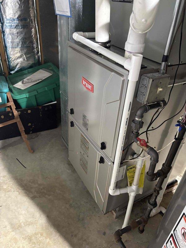 Completed comprehensive BFMA tune-up service on 6-year-old Bryant furnace system including humidifier maintenance. Performed standard preventative maintenance procedures, verified electrical readings with multimeter showing proper voltage and amperage levels, inspected all furnace components, gas connections, and PVC venting system. All equipment tested and confirmed operating within manufacturer specifications with no issues identified.