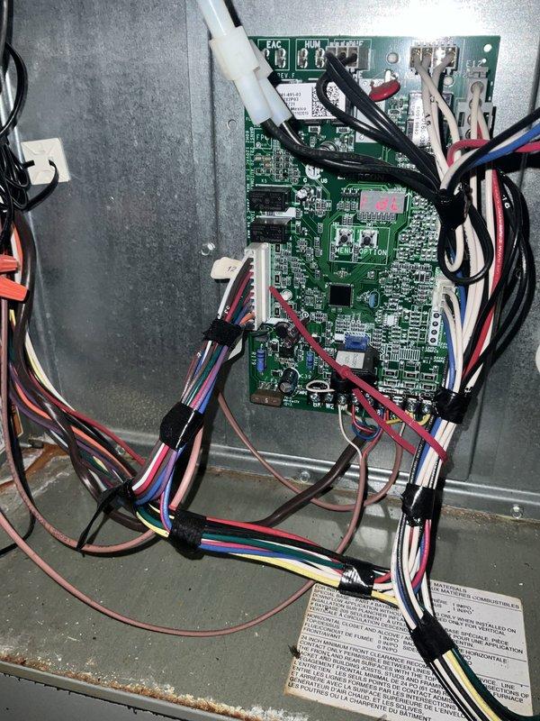 Responded to no cooling complaint on second floor system. Found Nest thermostat displaying E73 error code indicating no power to Rc wire. Inspected control board wiring and connections, verified all wire harnesses were properly seated at terminal points. Diagnosed power supply issue preventing proper 24V signal to thermostat. Restored system operation and cleared error code.