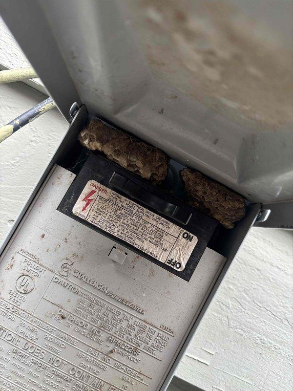Completed comprehensive BFMA tune-up service on residential HVAC system consisting of one air conditioning unit, one furnace, and humidifier, all over 15 years old. Inspected outdoor AC disconnect box and noted significant corrosion on cartridge fuses requiring monitoring for future replacement. Replaced heavily soiled air filter that showed substantial dust and debris accumulation, restoring proper airflow to the system.