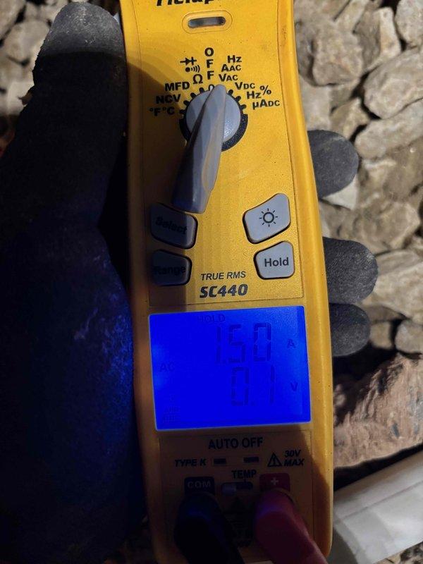 Completed comprehensive BFMA tune-up service including furnace maintenance and humidifier inspection. Inspected and verified air filtration system with pleated HVAC filter in proper condition behind return air grate, and performed electrical diagnostics using calibrated multimeter to confirm system voltage and amperage readings within manufacturer specifications.