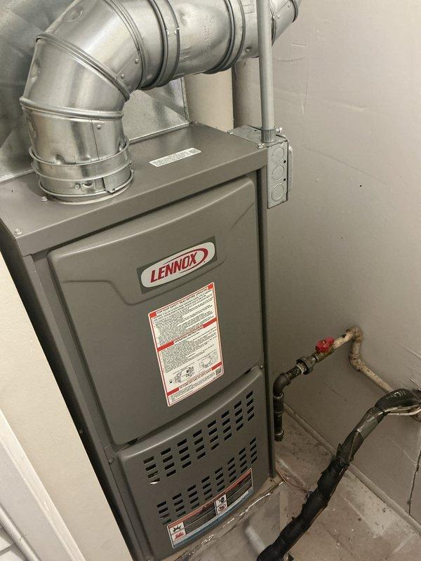 Completed comprehensive BFMA tune-up service on a 6-year-old Lennox furnace and 8-year-old air conditioning system, along with dryer vent cleaning. Performed full system inspection including combustion analysis with carbon monoxide testing, which registered 0 ppm indicating safe operation. Verified proper gas line connections, inspected heat exchanger, cleaned burner assembly, checked all electrical connections and controls including Honeywell components, tested blower motor operation, and confirmed proper airflow through ductwork. Inspected condensate drain system, lubricated moving parts as needed, and verified thermostat calibration. Cleaned dryer vent system to ensure proper exhaust flow and reduce fire hazard. All equipment found operating within manufacturer specifications with no immediate repairs required.