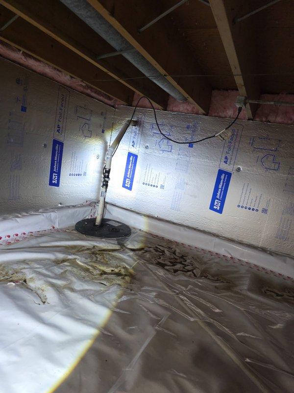 Completed comprehensive BFMA tune-up service on residential HVAC system including furnace inspection, filter replacement, and humidifier maintenance on equipment approximately 1+ years old. Performed additional inspection of sump pump system in crawl space as requested by homeowner, noting vapor barrier and insulation installation appear in good condition with minor discoloration observed on floor sheeting near pump basin. All routine maintenance items completed successfully during morning appointment window.