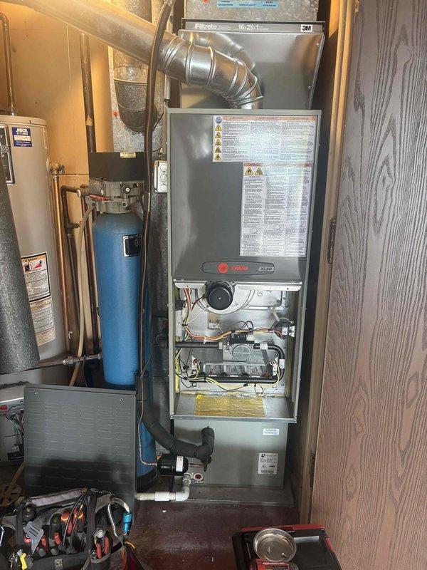 Completed comprehensive furnace tune-up and maintenance on 11-year-old Trane heating system. Performed full inspection of gas valve assembly, burner components, and flame sensor, which was removed, cleaned, and reinstalled to ensure proper flame detection and safe operation. Verified all electrical connections, replaced air filter with new Filtrete 16x25x1 unit, and confirmed system operational safety and efficiency per manufacturer specifications.