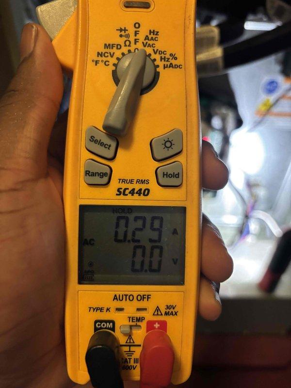 Completed comprehensive BFMA furnace tune-up service within the required morning timeframe. Performed electrical diagnostics using Fieldpiece SC440 TRUE RMS multimeter, measuring amperage draw at 0.29A and verifying proper voltage readings. System operational parameters confirmed at 48.4 measurement reading, indicating proper furnace function. All tune-up procedures completed successfully with equipment operating within manufacturer specifications.