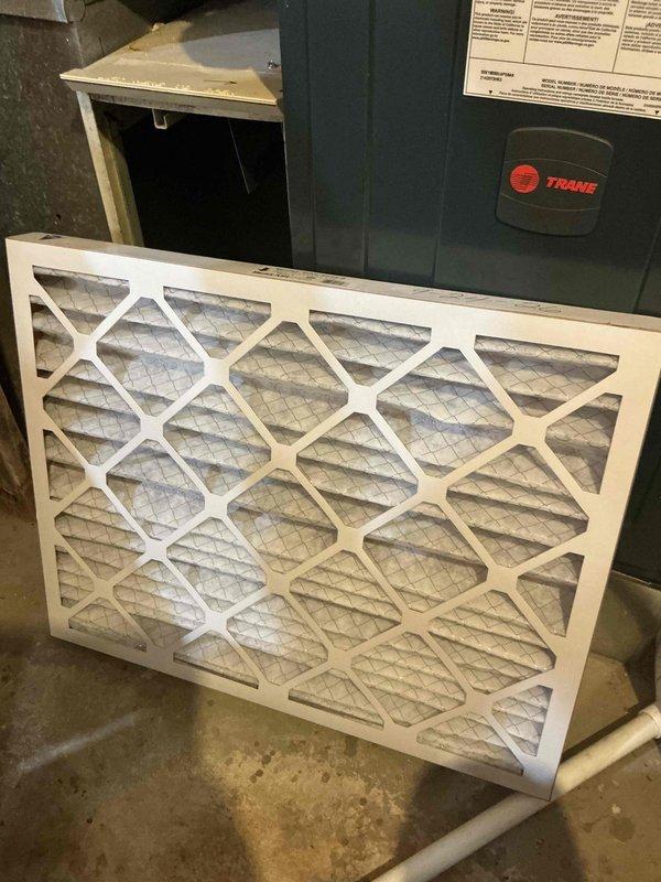 Completed comprehensive furnace tune-up on Trane HVAC system as part of BFMA maintenance program. Performed full system inspection, replaced heavily soiled air filter showing significant dust and debris accumulation, and inspected all mechanical components including PVC condensate drain lines, burner assembly, and control systems. All equipment tested and verified operating within manufacturer specifications.