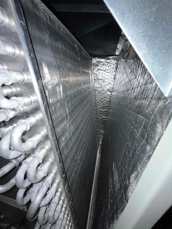 Performed evaporator coil cleaning on HVAC air handling unit that exhibited significant frost and ice accumulation on the copper tube assembly. Cleaned coil surfaces to remove buildup and restore proper airflow and heat transfer efficiency. This service was completed in conjunction with duct cleaning to optimize overall system performance.