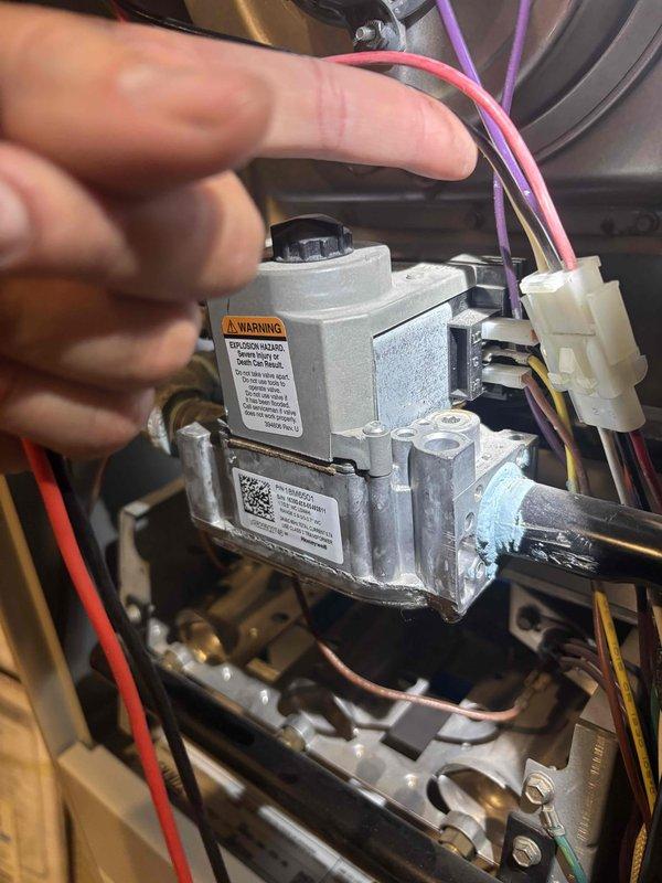 Responded to customer report of intermittent unusual noise from furnace that began after approximately one week of operation. Upon arrival, performed thorough inspection of furnace components including gas valve assembly, blower motor, and associated control wiring. Examined all mechanical connections, electrical terminations, and combustion system components. Unable to replicate the reported noise during service visit. All visible components including gas valve, wiring harnesses, and blower assembly appeared to be in proper working condition with secure connections and no obvious signs of mechanical failure or wear.