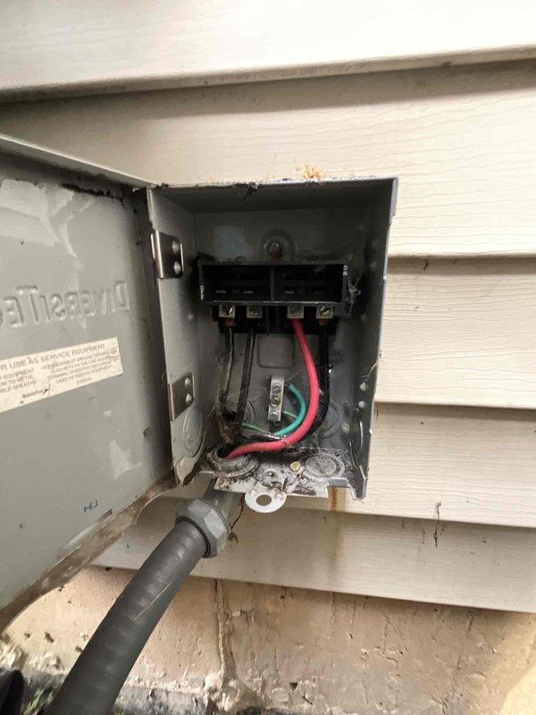 Completed comprehensive BFMA tune-up service on 8-year-old HVAC system including air conditioning, furnace, and humidifier maintenance. Performed electrical component inspection at relay panel, removed and tested relay for proper operation, and serviced exterior disconnect box which contained debris accumulation. Installed #35 humidifier pad, verified all electrical connections at disconnect terminals, cleaned accumulated debris from outdoor disconnect enclosure, and confirmed system operation across all components.