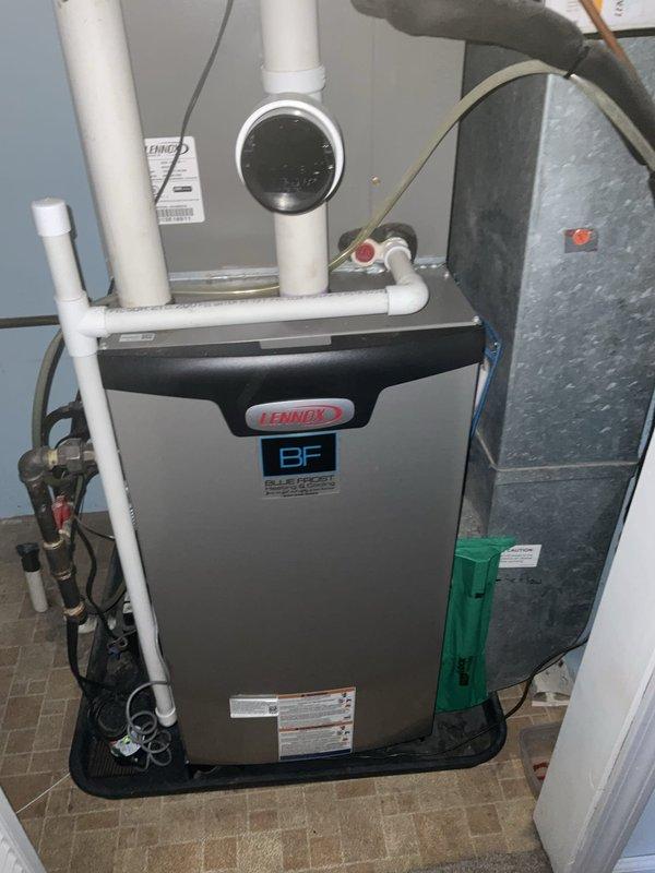 Completed comprehensive BFMA tune-up on Lennox furnace system including furnace maintenance, humidifier service with #35 pad replacement, APCO system bulb replacement (biennial service), and #213 filter change. Addressed thermostat operational issues reported upon arrival and performed full system diagnostics. All equipment tested and operating within manufacturer specifications upon completion.