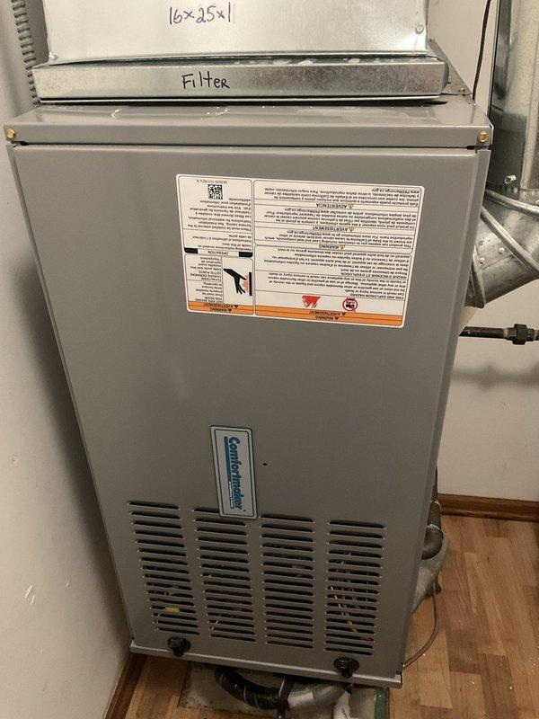 Completed comprehensive BFMA tune-up service on residential gas furnace unit, equipment age 3+ years. Performed standard maintenance protocol including filter inspection (16x25x1 size verified), visual inspection of heat exchanger, burner assembly cleaning and adjustment, blower motor lubrication, electrical connection testing, thermostat calibration check, and combustion analysis to ensure safe and efficient operation. All components found operating within manufacturer specifications, system returned to service with no issues noted.