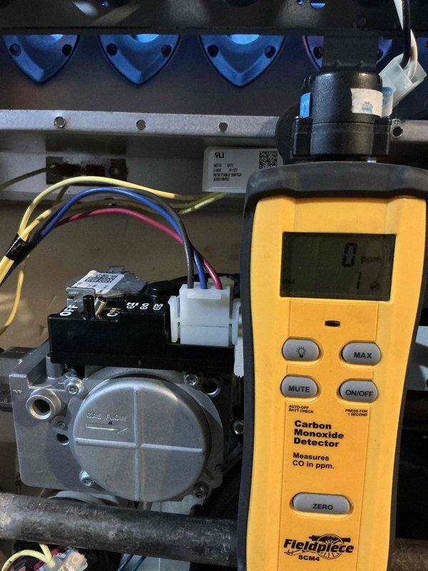 Completed comprehensive BFMA tune-up service on residential HVAC system including one air conditioning unit and one furnace, both over 14 years old. Performed thorough inspection of furnace components including gas valve, burner assembly, electrical connections, and control systems. Conducted carbon monoxide safety testing using calibrated detection equipment, confirming safe operation at 0 ppm with no issues found.