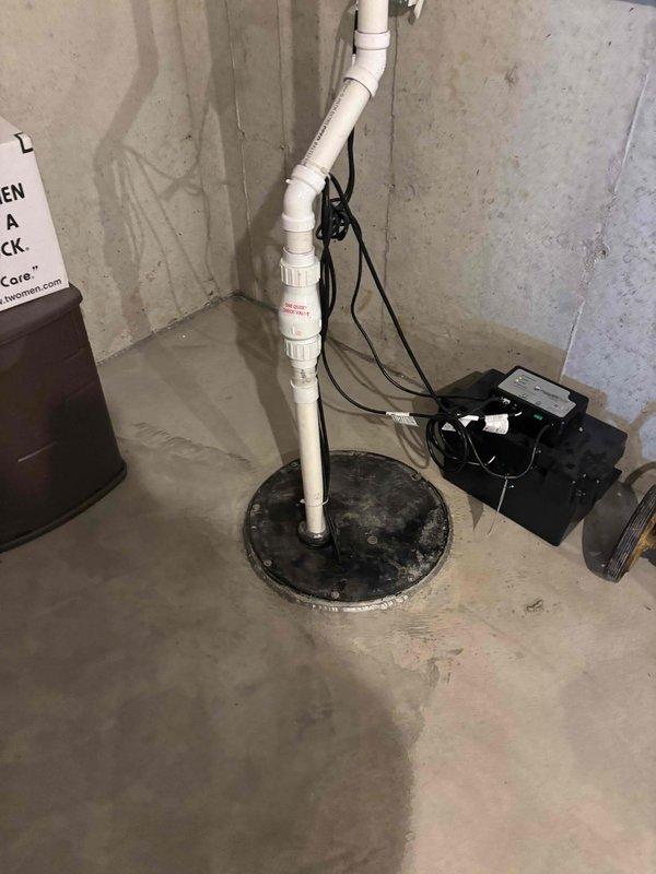 Performed a complete tune-up on a 9-year-old furnace and whole-home humidifier, including inspection of components, cleaning, and verification of safe, efficient operation. Inspected the return air filter, which showed light dust loading across the pleated media, and confirmed proper fit and airflow. Observed the basement sump pump discharge line with check valve and battery backup connections intact, with no visible cracking, rust, or frost.
