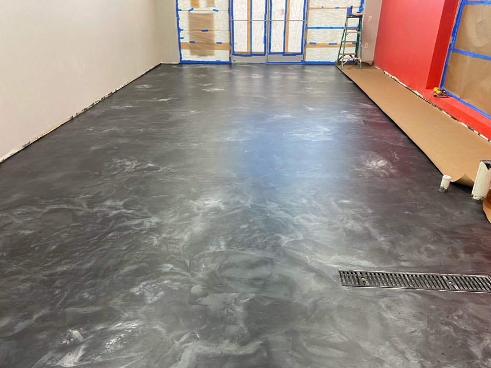 Thomasville, GA - So we completed the metallic marble flooring on this project and it turned out fantastic. Sorry we didn’t get the picture before the other trades started to cover up the flooring to protect the epoxy coating. Epoxy flooring is above & beyond traditional concrete stain. The luster and depth of a three-dimensional color produced with this popular process will amaze everyone that enters your business or home. Thomasville, GA - So we completed the metallic marble flooring on this project and it turned out fantastic. Sorry we didn’t get the picture before the other trades started to cover up the flooring to protect the epoxy coating. Epoxy flooring is above & beyond traditional concrete stain. The luster and depth of a three-dimensional color produced with this popular process will amaze everyone that enters your business or home.
