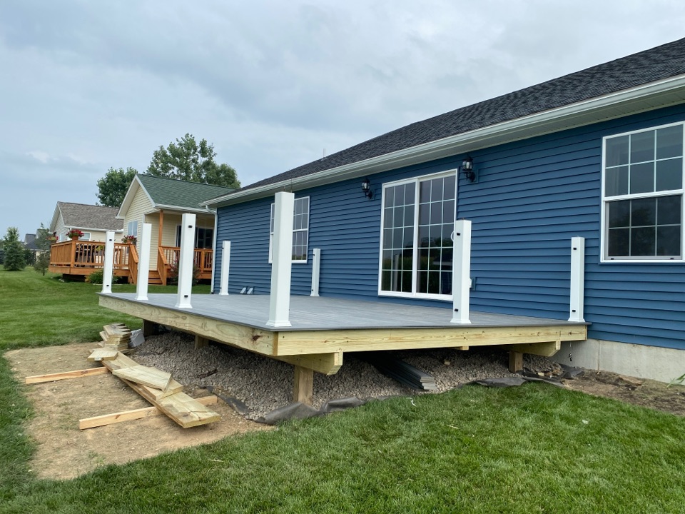 Made a lot of progress today on this 20’x14’ Island Mist Trex deck. All of this progress from the ground up was made today!