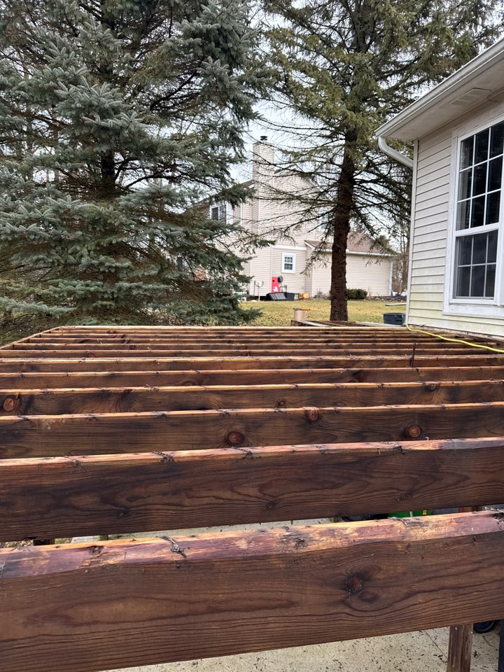 Starting a deck re-surfacing project in commerce township! The decking was old and rotten but the framing still has plenty of life left!