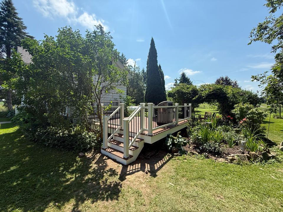 Just wrapped up this beauty. The homeowner was sick of their old rotted wood deck, so they called Down Home to build them a custom Trex deck. This deck features Trex Enhanced Basics Saddle, with a Trex Select Classic white railings. Happy to help, and glad to have another satisfied customer. 