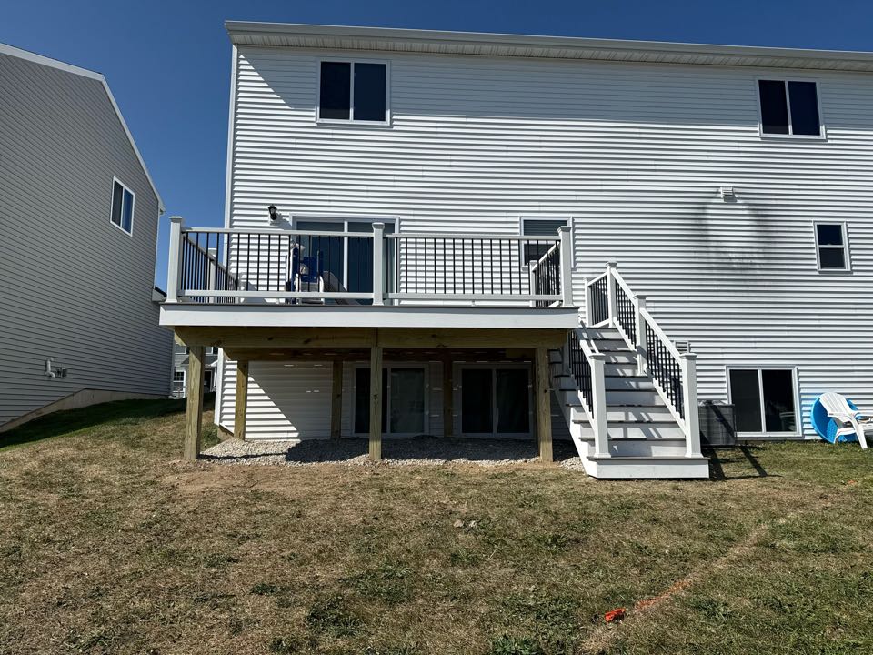 Another one bites the dust! This 200 sq ft custom Trex Rocky Harbor deck will make the perfect spot for this family to bbq and a enjoy an outdoor meal! 