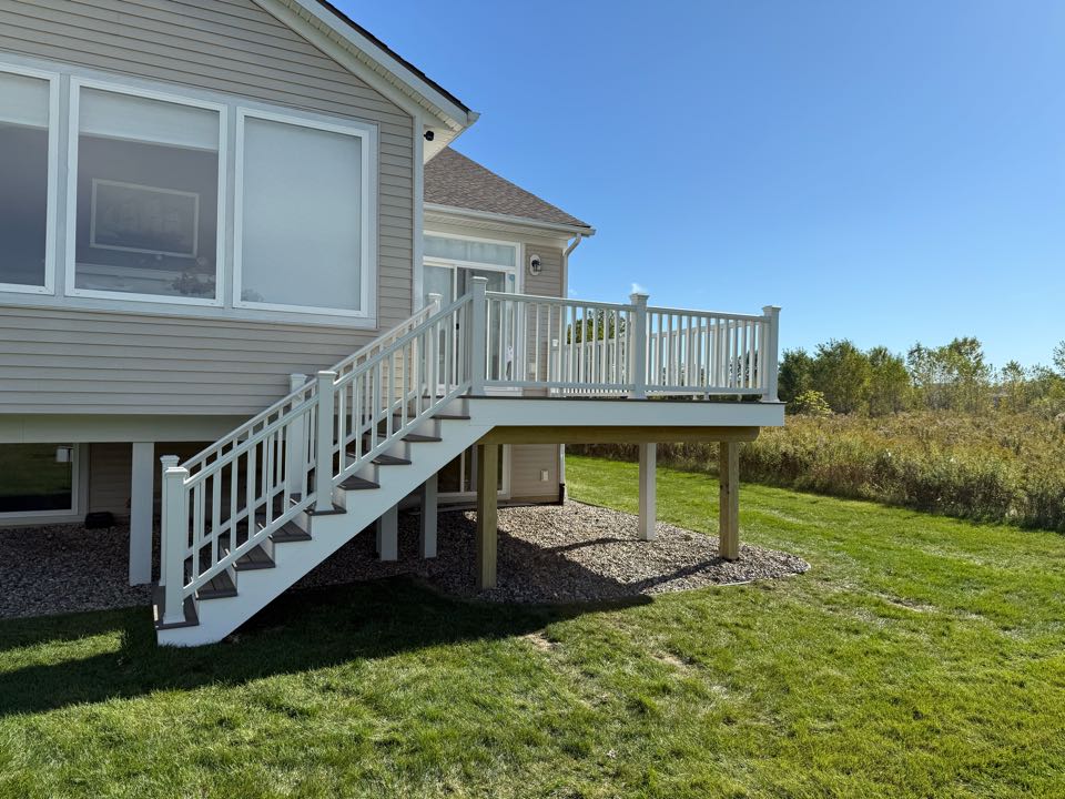 Just wrapped up this simple but stunning Trex deck in Okemos MI, over looking the finishing hole on Campus Fields Golf Course. Safe to say we have another satisfied customer. 