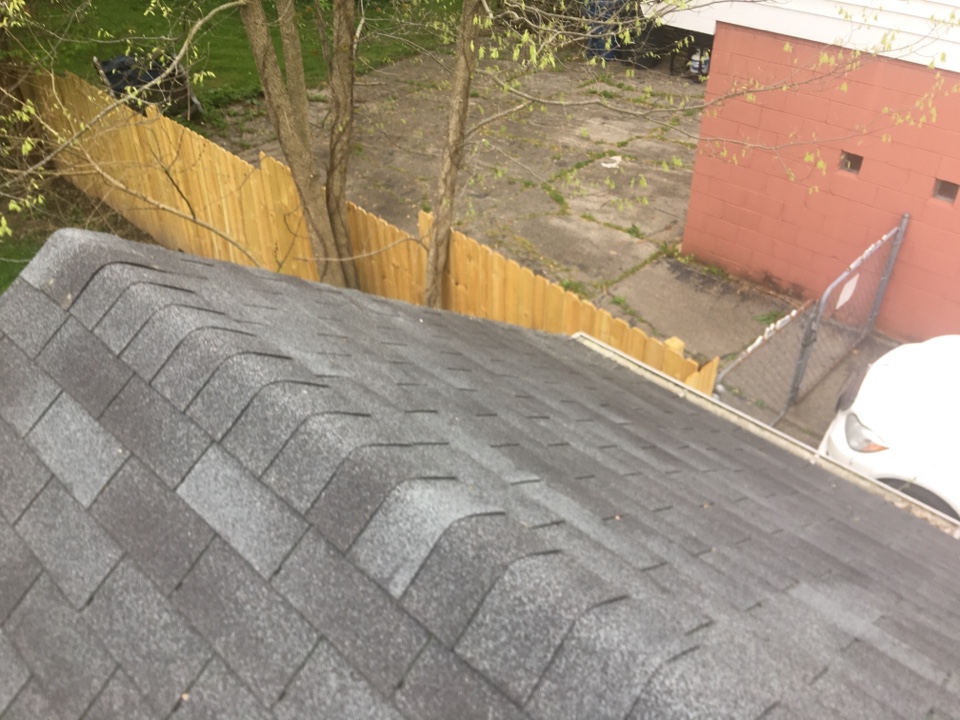 Indianapolis, IN - Inspecting roof for damage that could result in replacement or repair. Indianapolis, IN - Inspecting roof for damage that could result in replacement or repair.