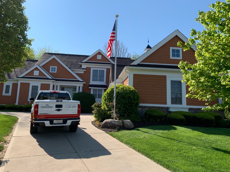 Carmel, IN - Home may have damage due to recent hail. Evaluating roof, siding, and gutters. Carmel, IN - Home may have damage due to recent hail. Evaluating roof, siding, and gutters.