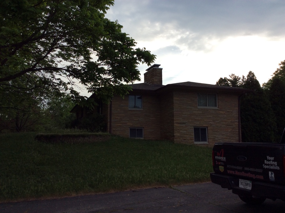 Indianapolis, IN - Here inspecting the roof completion of an Owens Corning Driftwood shingle roof. Indianapolis, IN - Here inspecting the roof completion of an Owens Corning Driftwood shingle roof.