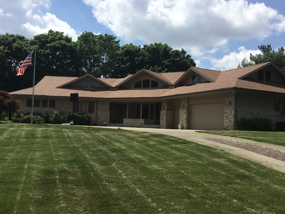 Brownsburg, IN - Just finished this roof in Brownsburg IN with Owens Corning Oakridge Desert Tan. Brownsburg, IN - Just finished this roof in Brownsburg IN with Owens Corning Oakridge Desert Tan.