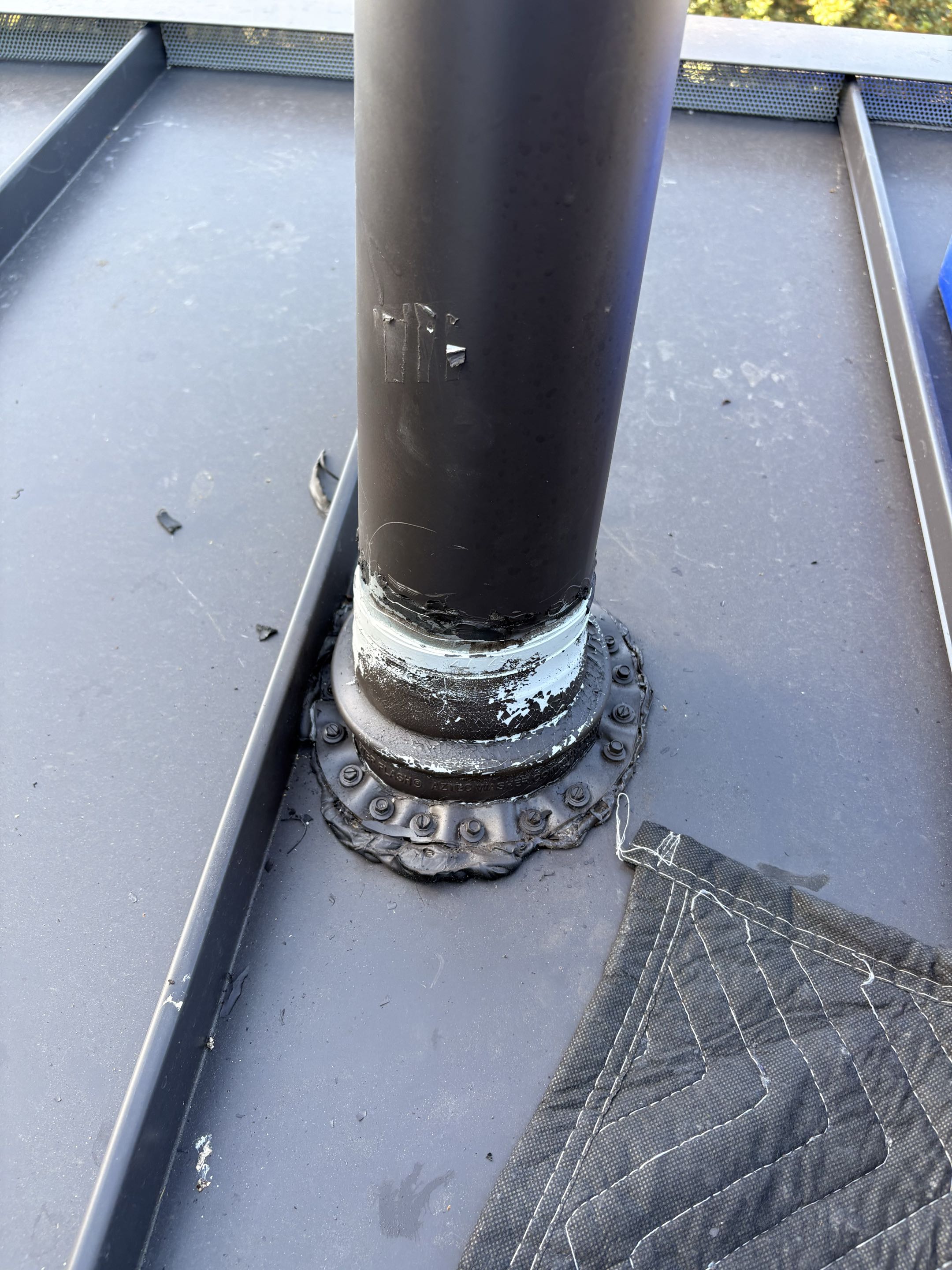 New construction. Adjust exhaust vent pipe inside, outside attic space. 