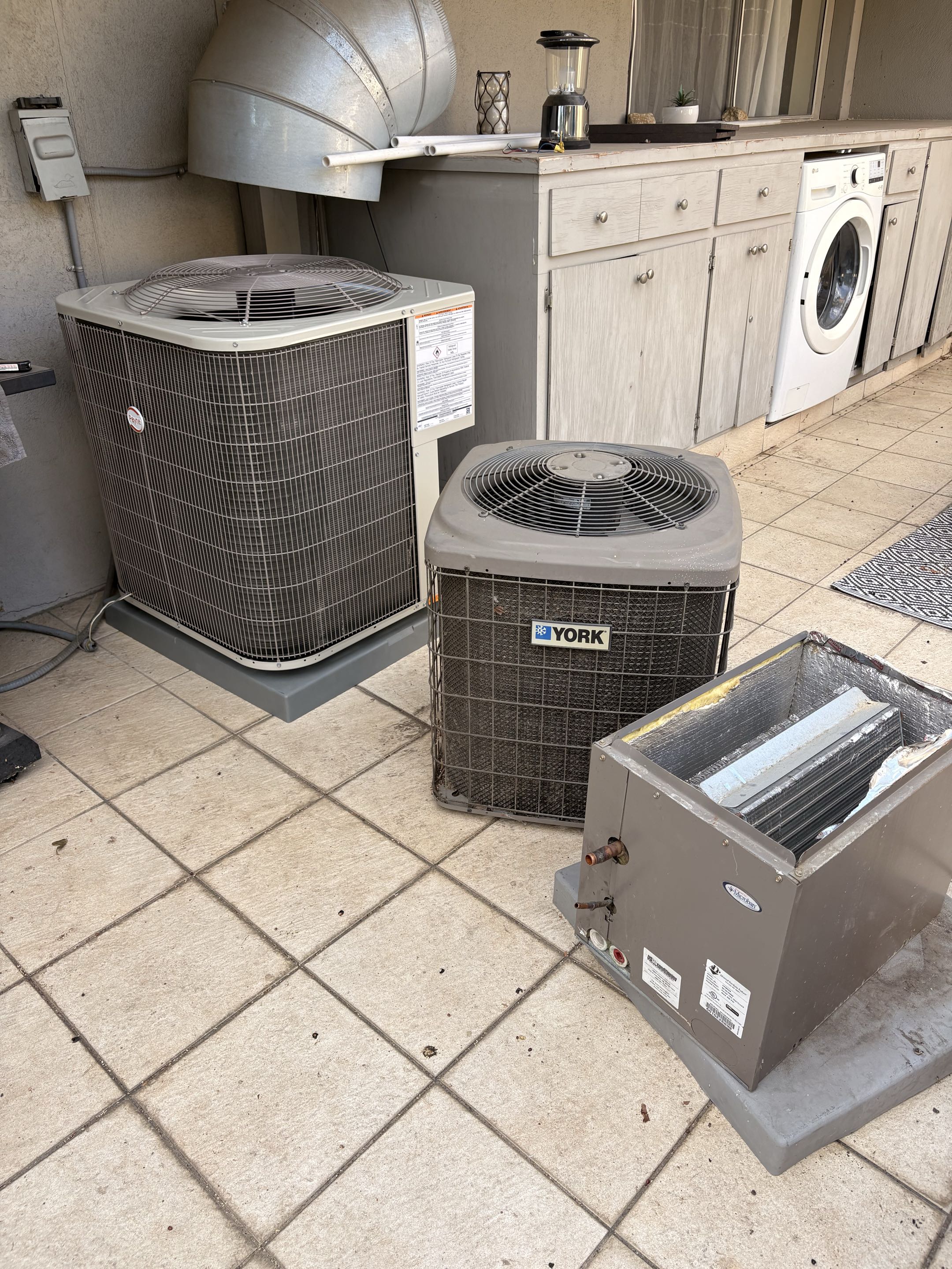 New closet HVAC Payne System installation. Work on progress updating both heating, cooling R464-B installation. 