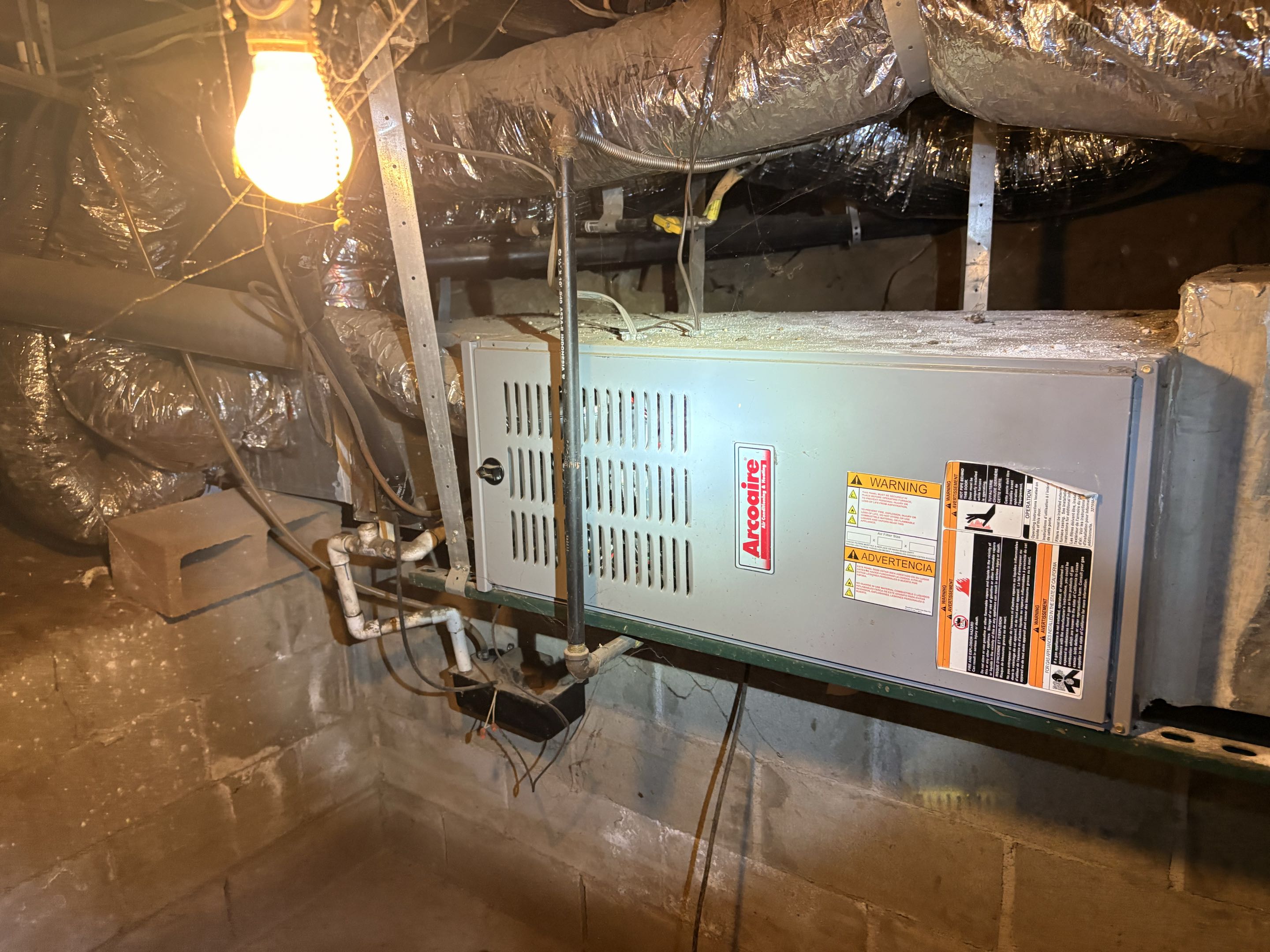 Los Angeles. Water ceiling leak. Check component illegal PVC condensation line, termination, primary and secondary emergency line condensation. 