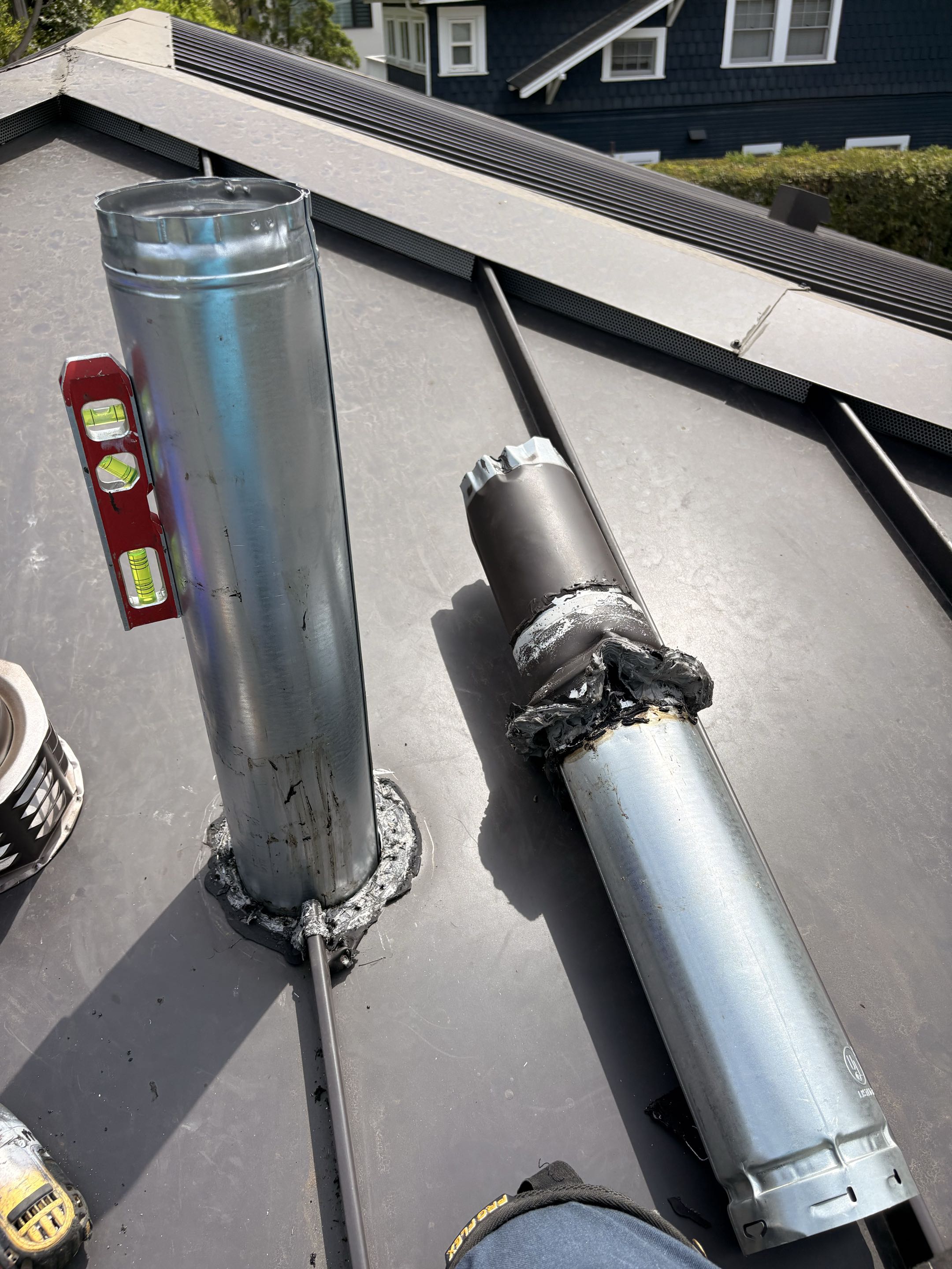 Remove, replace, re-install new exhaust vent pipe. New construction Payne split system installation R454-B.