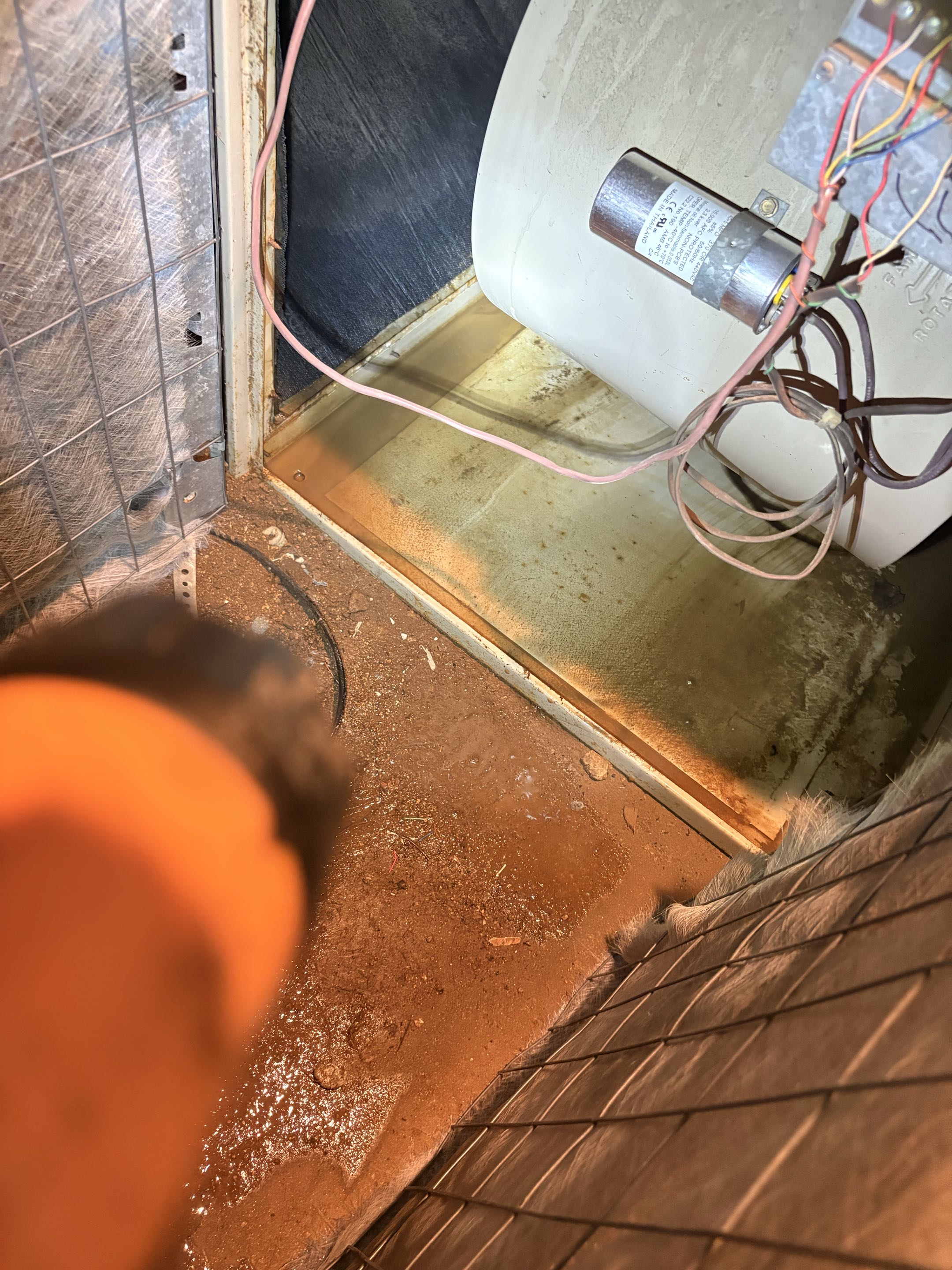 No cooling. Lennox lower level/basement. Water leak inside/out unit. Upflow system R-22. Broken ductwork 