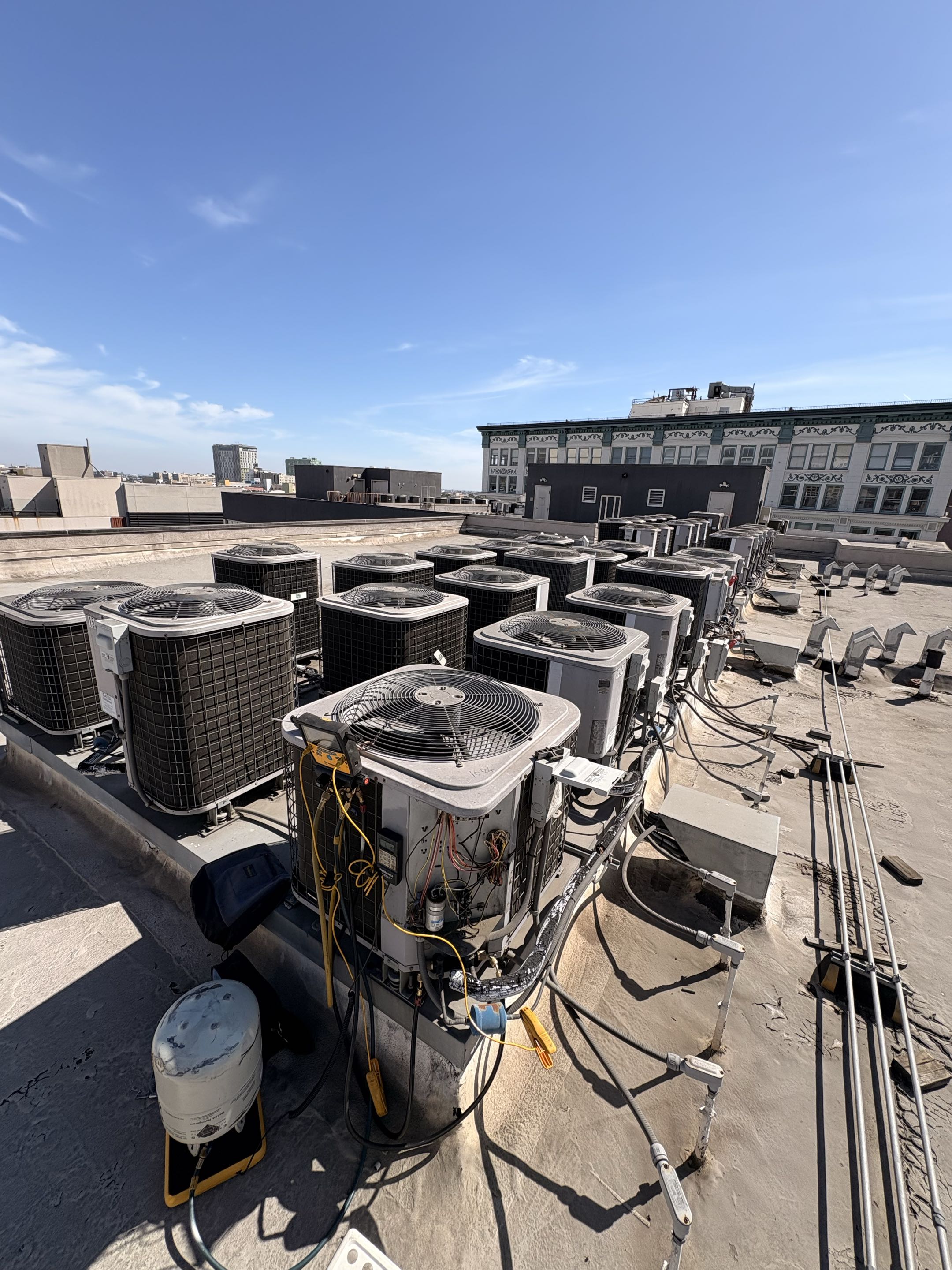 Service call. AC not cooling properly. Low charge. Perform refrigerant charge R410-A. 