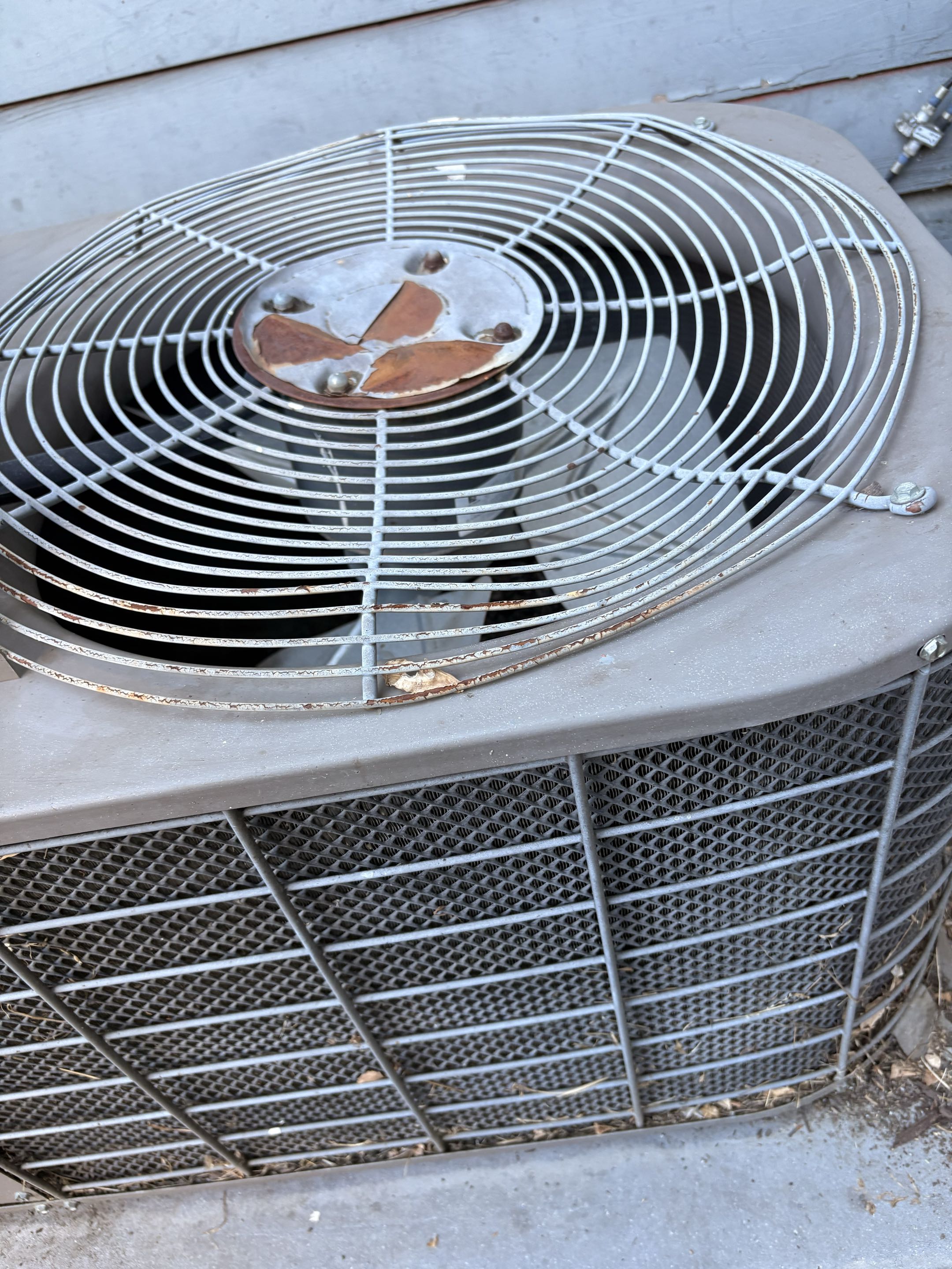 Tech service call. Noise York condenser unit. Perform and fix damage fan blande. 