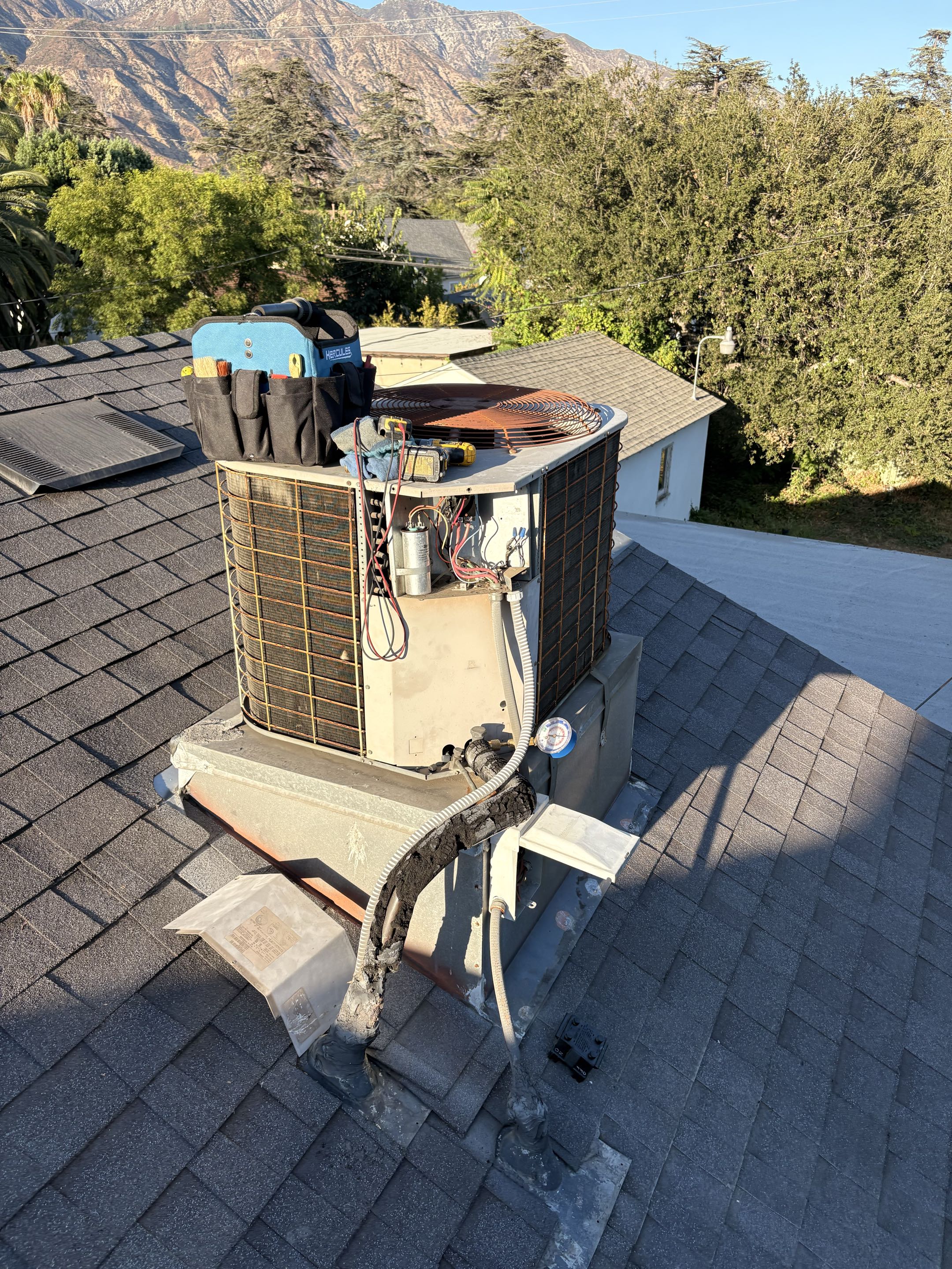 Tech service call. No cool. York condenser unit rooftop. Perform electrical service. 