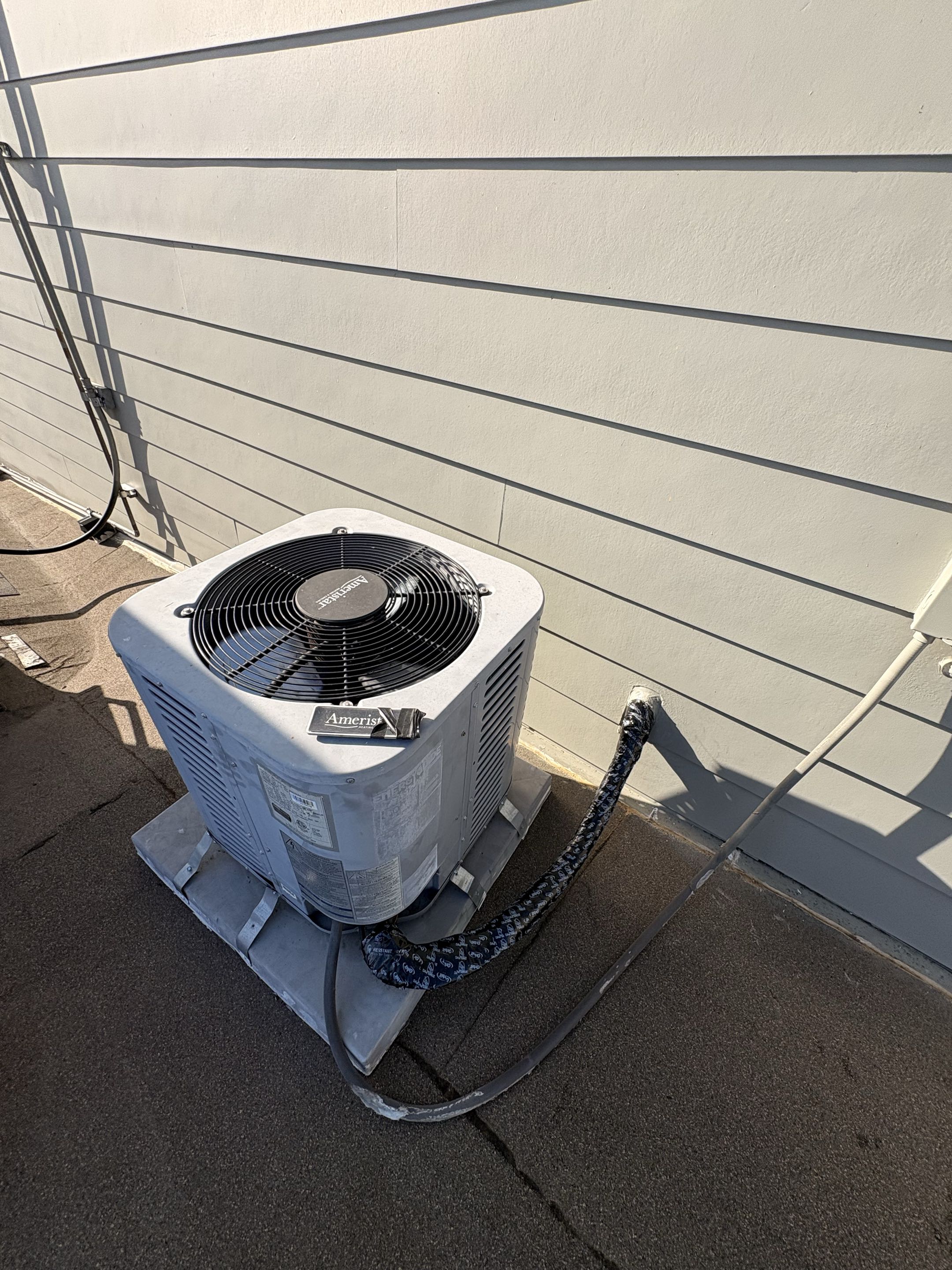 Service call. Ameristar condenser unit rooftop noise. Perform check balance noise decibels 