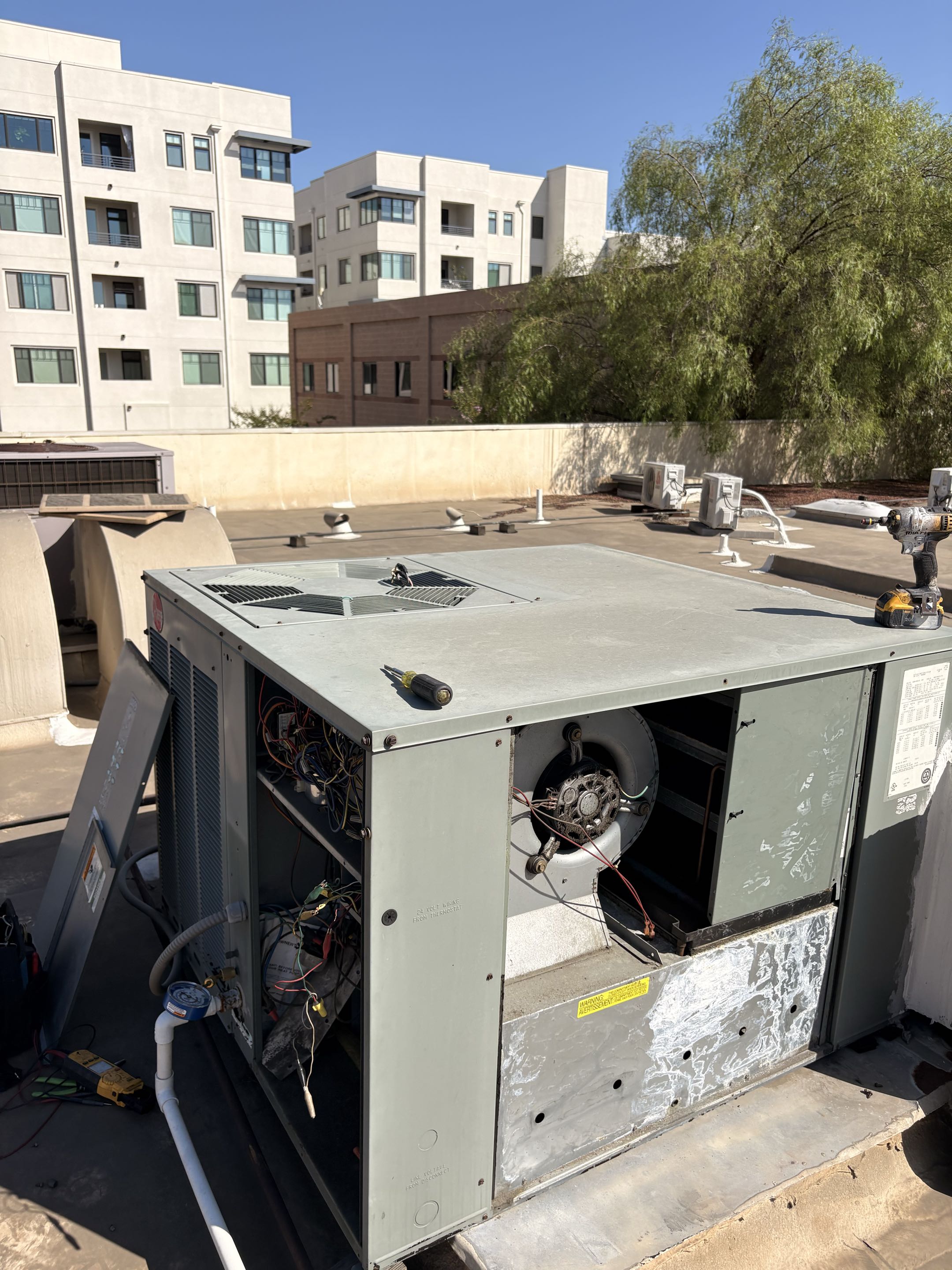 Commercial service maintenance. Rheem Check function multiple systems. Perform service operation maintenance 
