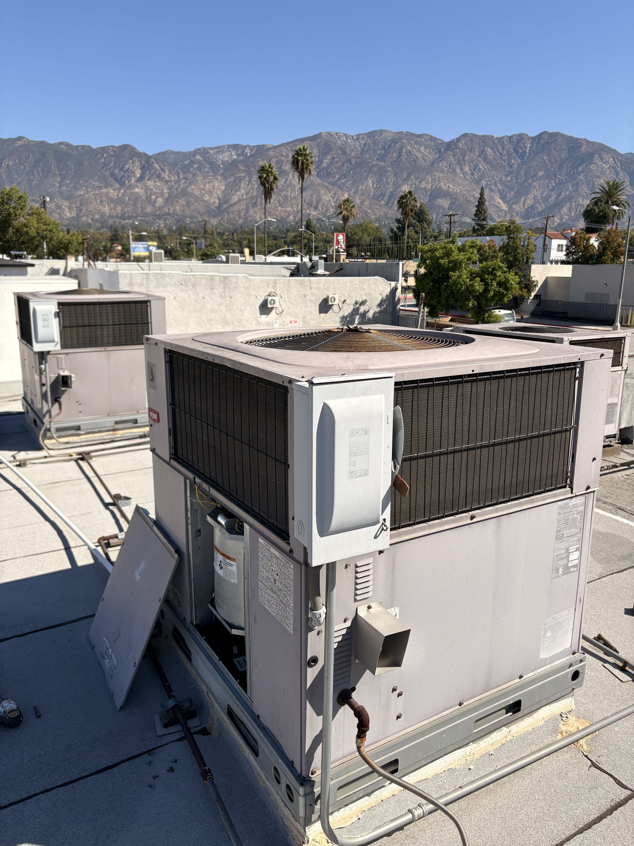 Commercial preventive maintenance. Carrier, Bryant package gas electric unit systems. Perform service. 
