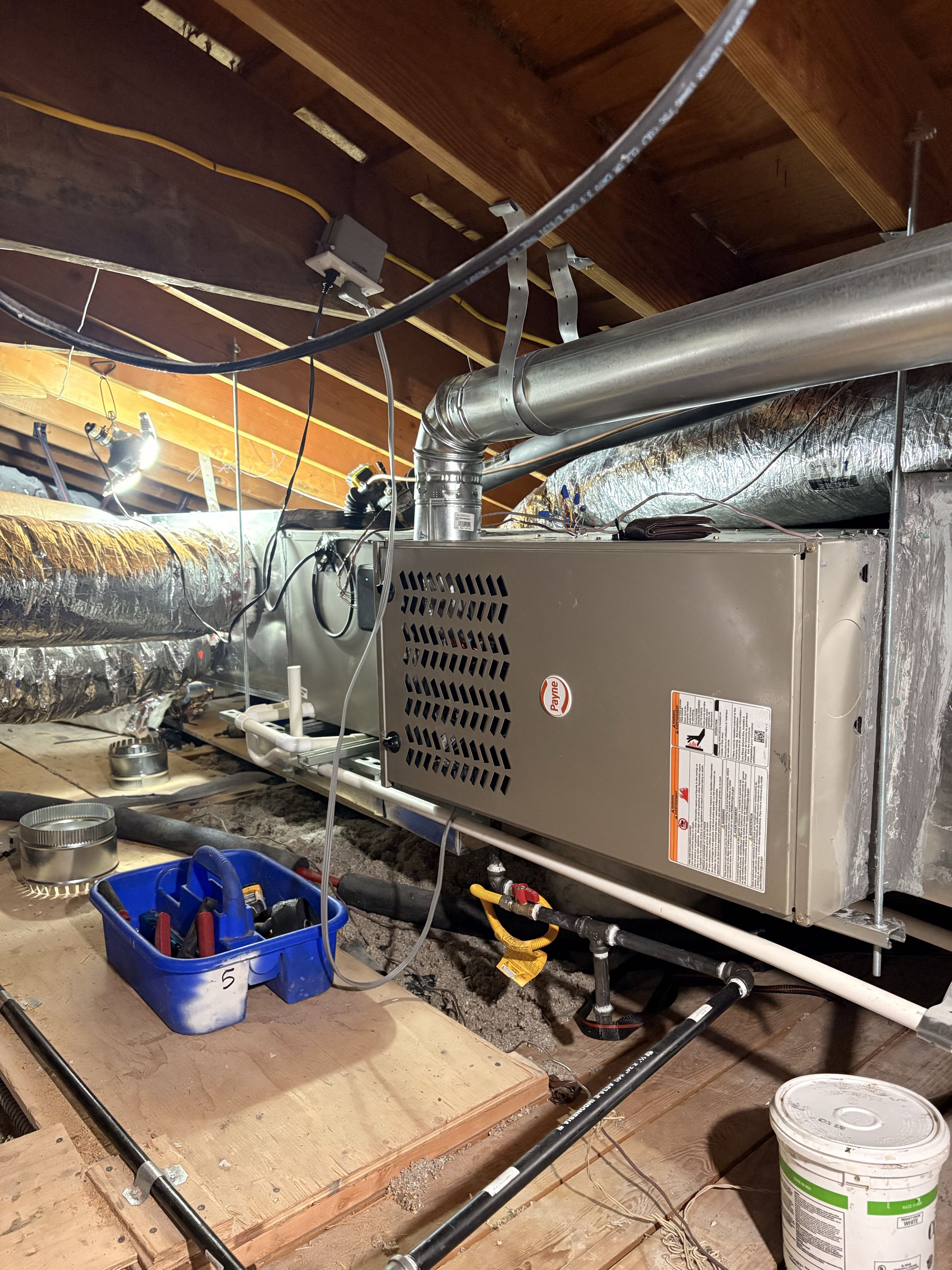 Residential service. Payne split system. Re-route new ducting. 