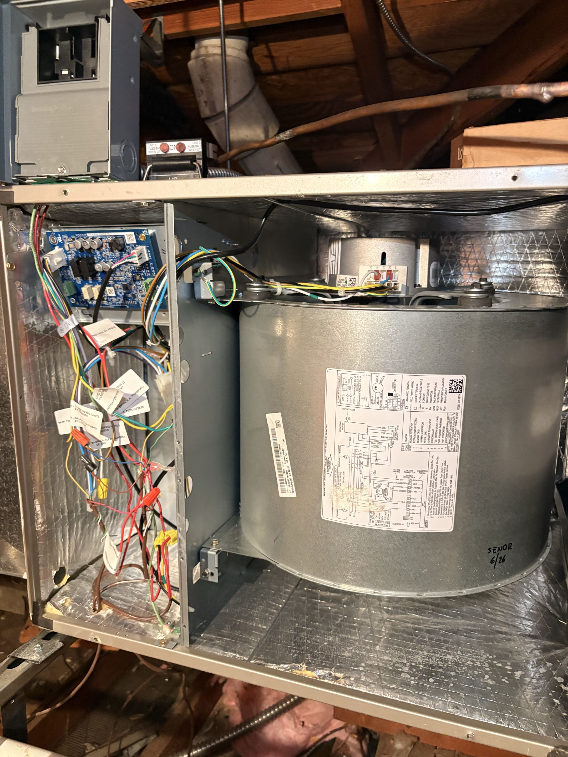Residential service call. Carrier heat pump refrigerant R454-B. Fan turns 2x-times automatically. Perform electrical check